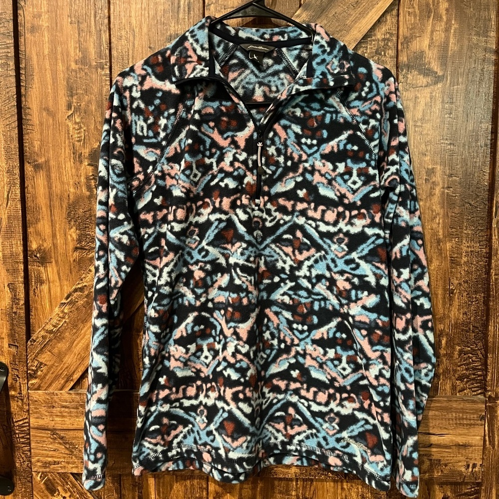 Eddie Bauer Fleece Pullover Women's Small‎ S Quarter Zip Abstract Print